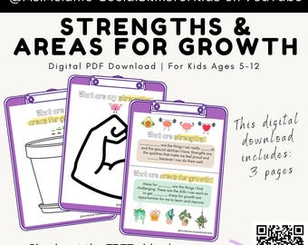 Strengths and Areas for Growth Activity for Kids - Digital PDF Download - Pairs with @Ms.Melanie-SocialSkillsforKids on YouTube