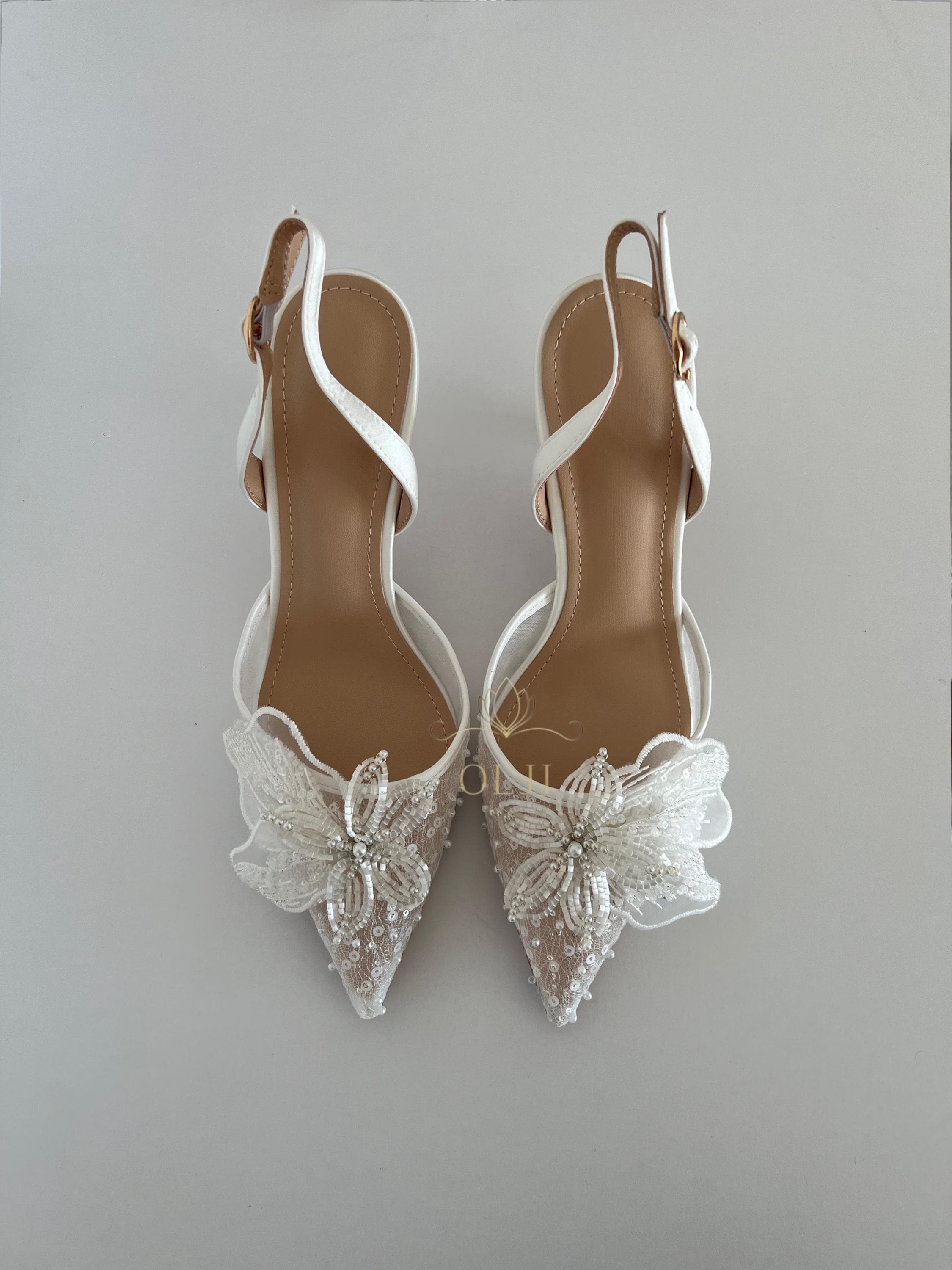 Sequin White Heels - Etsy