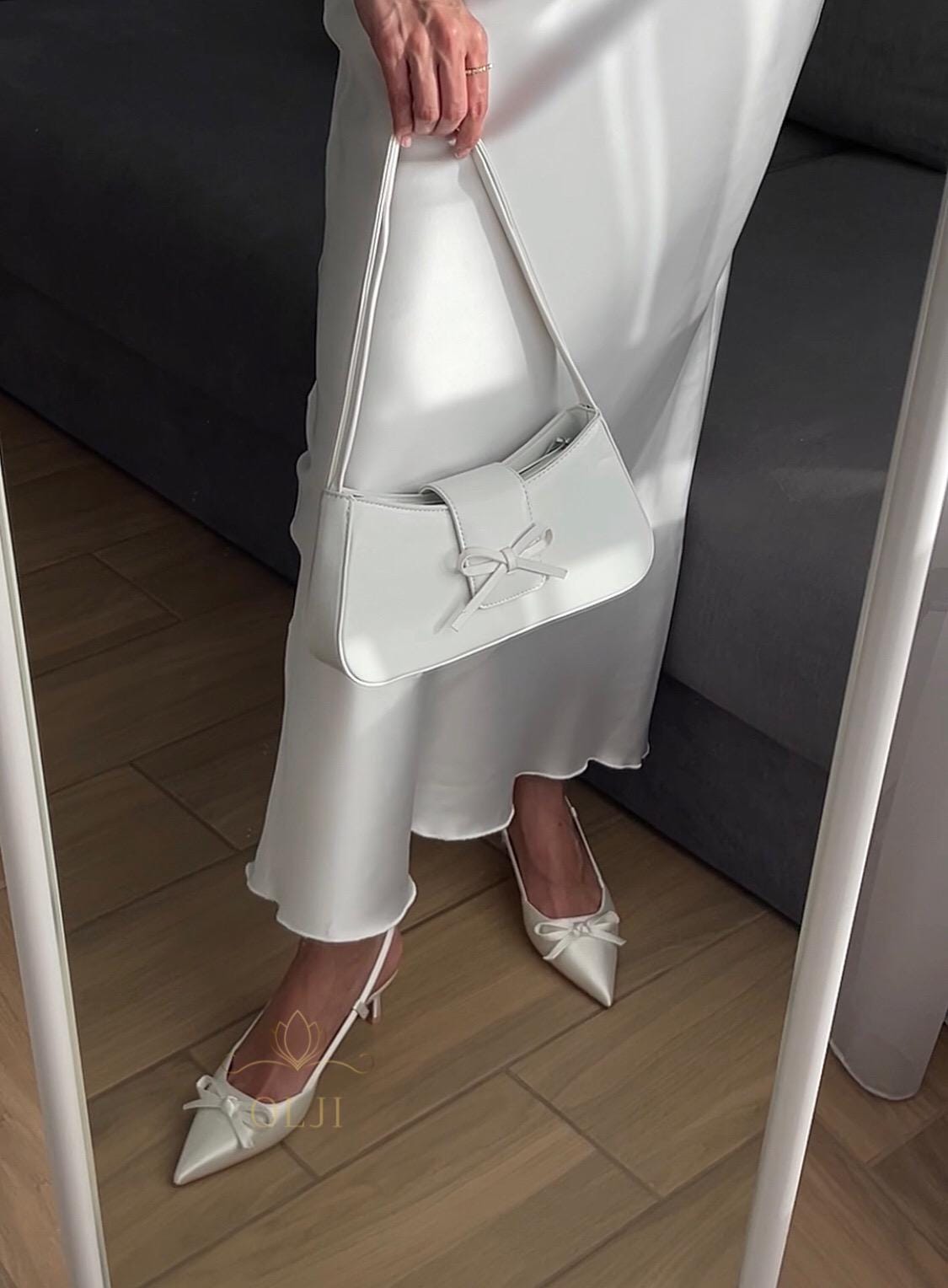 リボン付きホワイトバッグ、ウェディングバッグ、花嫁バッグ