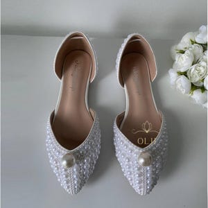 Wedding shoes without heel, low heel white shoes, wedding flats, bride shoes, Pearl shoes