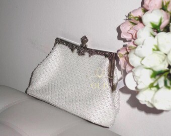 Wedding pearl bag White bag with pearls for bride
