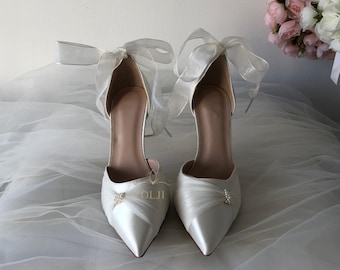 Wedding heels, Pearl shoes, white Pearl heel, heels with bow, bride shoes, high heel pumps, bridal stilettos, bridal heels