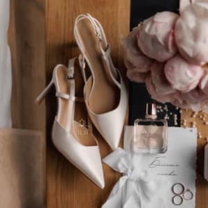 Ivory Satin Bridal Heels | Elegant Wedding Shoes with 6–8 cm Heel | Pointed Toe Slingback Pumps