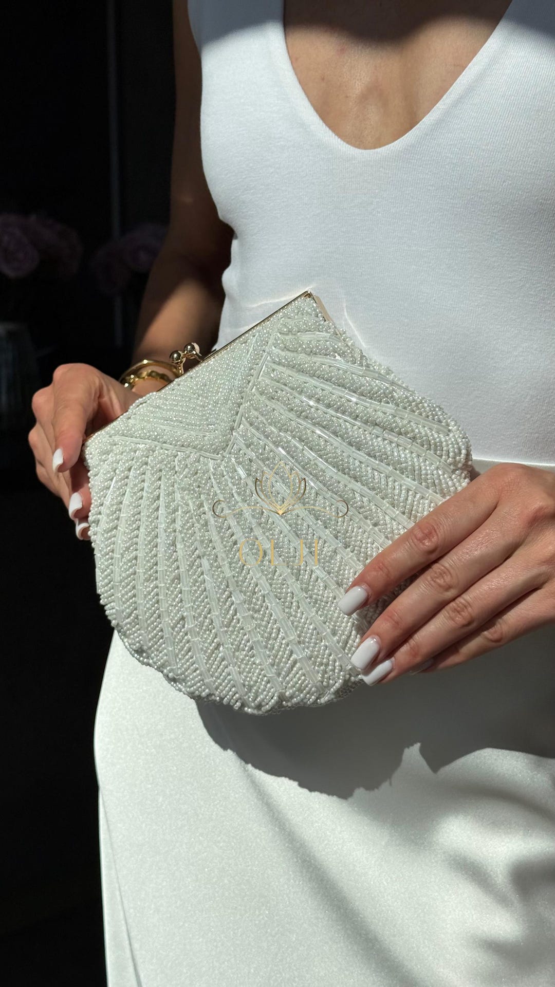 Bolso de mano con cuentas y conchas para novia, estilo vintage