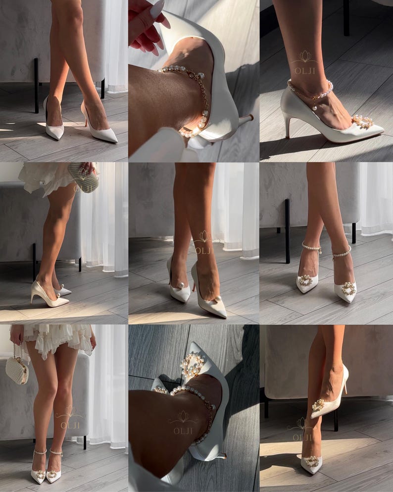 Convertible Bridal Heels With Removable Brooches and Pearl Strap – 6-in ...