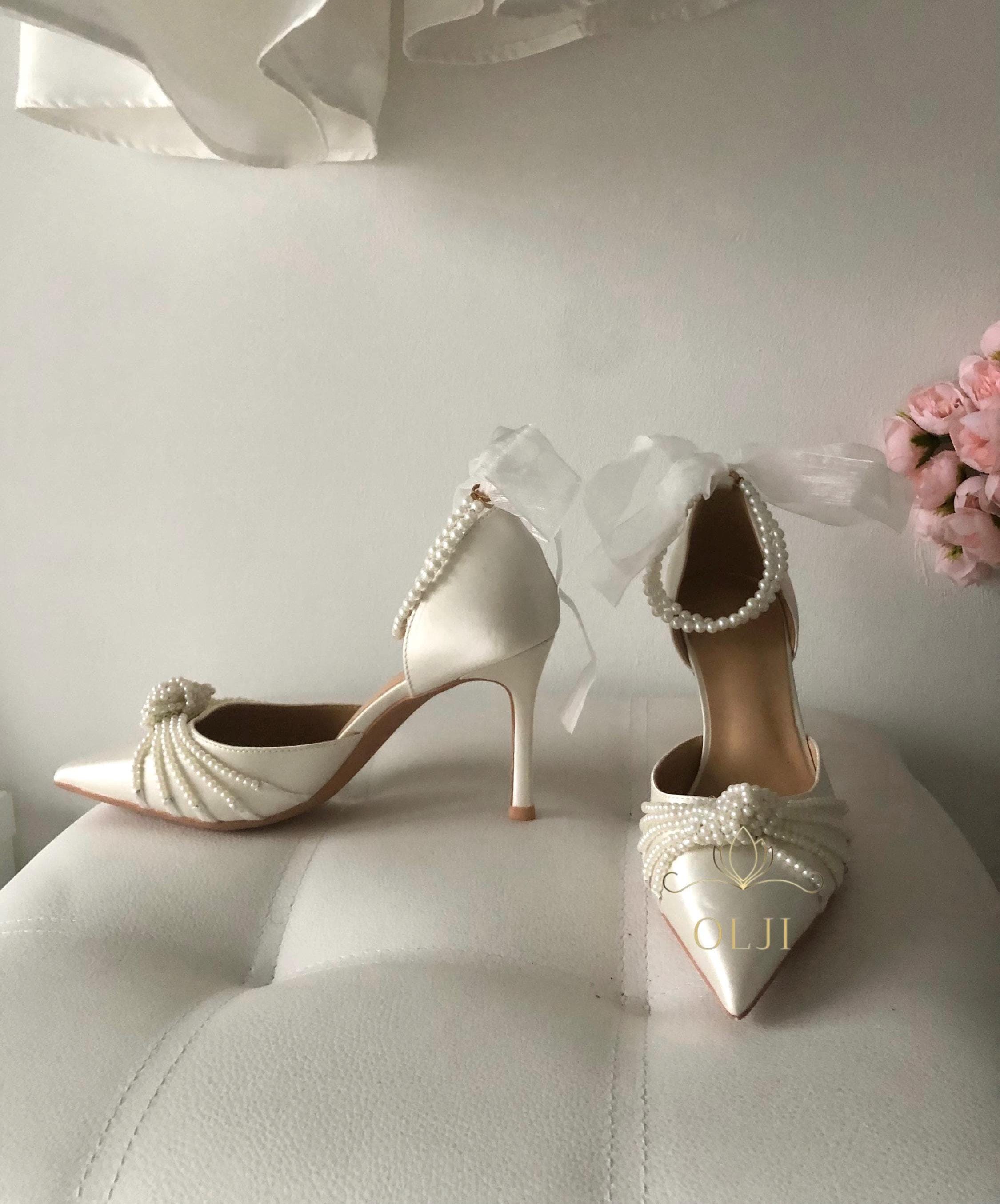 Ivory Bridal Heels With Pearl Details