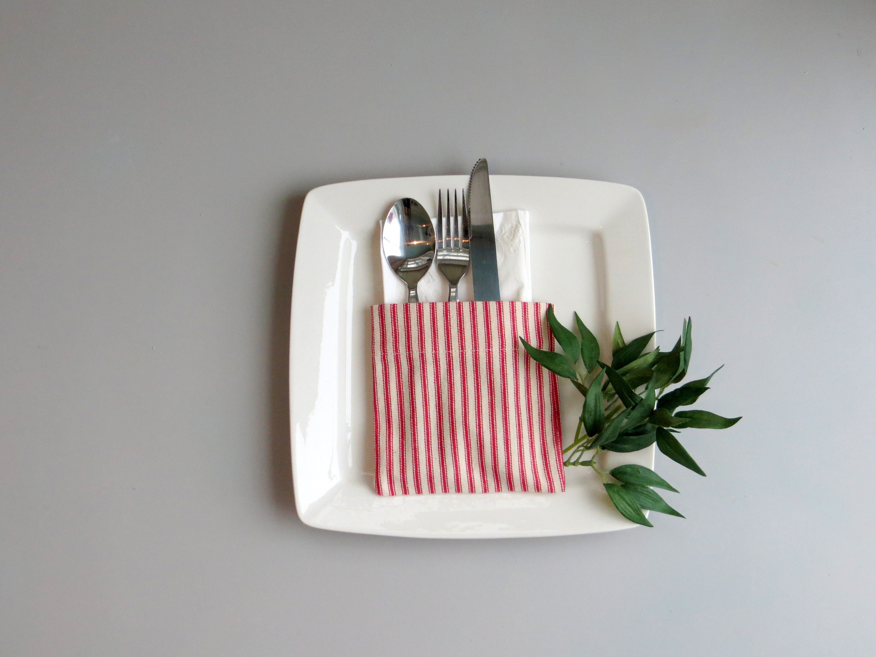 flatware pockets silverware holders red and cream stripes Etsy