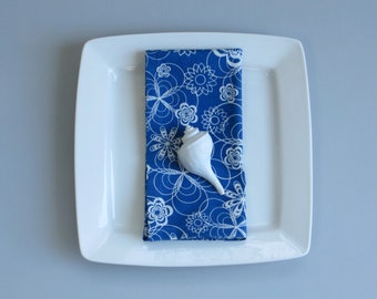 Blue print fabric dinner napkins