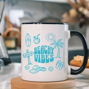 Taza de café con ambiente playero / Taza de playa de verano para chicas / Taza con acento de color / Regalo con ambiente de verano / Taza para amantes de la playa