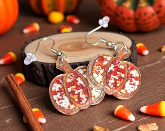 Pumpkin Confetti Plexiglass Earrings: Lightweight Fall Halloween Jewelry