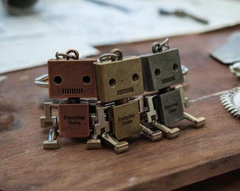 Custom Laser Engraved Metal Robot Keychain | Personalized Robot Keyring | Brass, Copper & Silver Colored