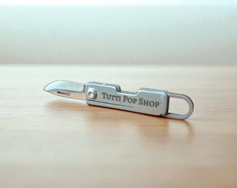 Custom titanium Mini Knife Keychain 2.5"x.5"x.2" Personalized Laser Engraved Pocket Cutter, EDC Gift for Him, Key Ring Box Opener, Small