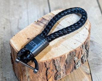Personalized Titanium & Braided Leather Keychain | Custom Engraved Key Fob for Men | Monogrammed Leather Keyring | Groomsmen Gift | EDC