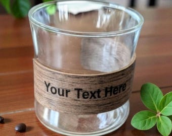 Personalized Espresso Glass with Wood Wrap | Custom Engraved Coffee Cup | 8oz Modern Glass Mug | Coffee Lover Gift, Wedding Favor, Corporate