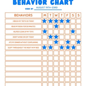 Cuadro de comportamiento de TDAH para niños / Disciplina infantil y manejo de rutinas