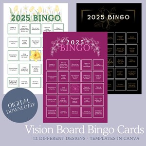 Vision Board Bingo Cards Templates for 2025