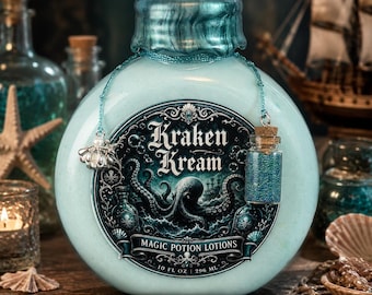 Lotion | Kraken Cream | Coconut Scented | Mythology Potion |Octopus Decor |Magic Elixir |Apothecary Potion Bottles