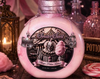 Lotion | Sinister Swirl | Cotton Candy Scented | Halloween Potion Bottle Decor | Spooky Season Decor