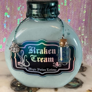 Lotion | Kraken Cream | Coconut Scented | Mythology Potion |Octopus Decor |Magic Elixir |Apothecary Potion Bottles