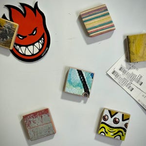 Set of 6 Recycled Skateboard Magnets- Handmade and One-of-a-Kind