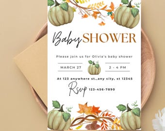 Kürbis-Baby-Dusche-Einladung, Herbst-Baby-Dusche-Einladung, Herbst einladen, Sofort Download