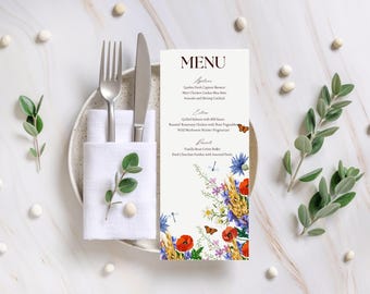 Floral Garden Menu - Printable & Editable Wedding Dinner Menu Template