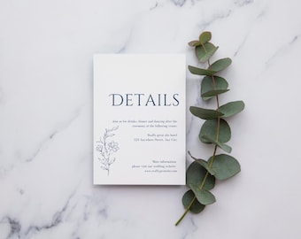 Modern Minimalist Wedding Details Card - Editable Invitation Insert Template - Instant Download Enclosure Card