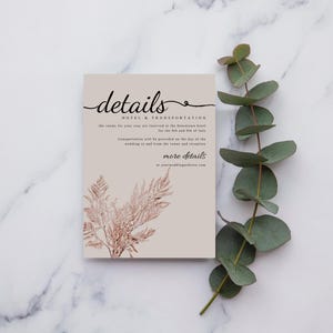 Boho Wedding Details Card Template: Minimalist Invitation Insert (Digital Download, 5x3.5 inch)
