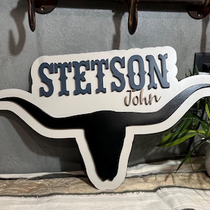 Western Steer Custom Name Sign | Boys Room Name Signs | Western Sign | Personalized Gift | Cowboy Name Sign