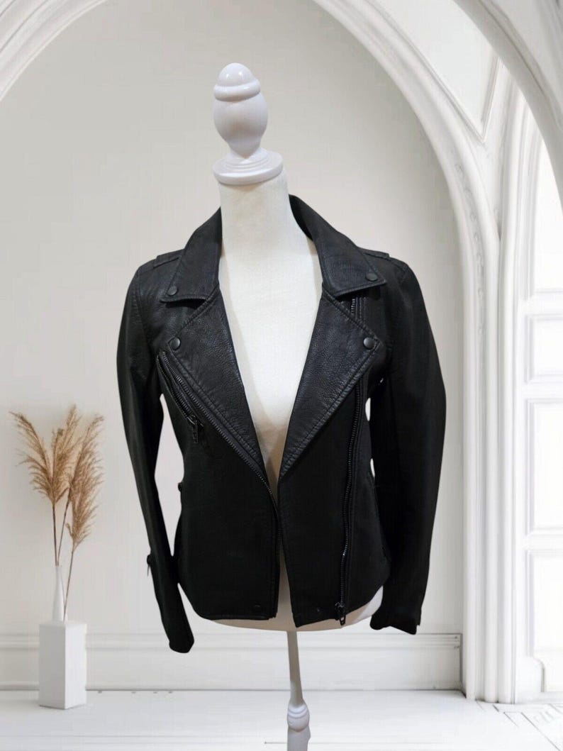 Anthropologie BLANKNYC Damjacka L P Svart Motorcykel Vegansk Läder Dragkedja NY bild 1