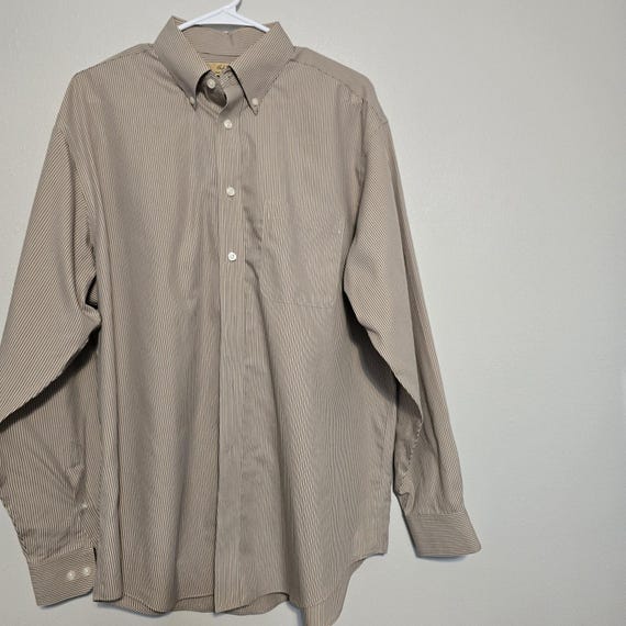 Roundtree & Yorke gold label non iron brown pinstripe large long sleeve