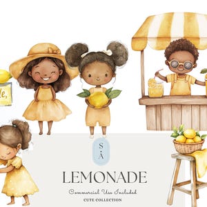 Lemonade Watercolor Clip Art Set – 50 Citrus-Themed Kids, Lemonade Stands & Lemons for DIY Invitations, Party Decor, Stickers Scrapbooking