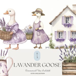 Lavender Goose Clipart Bundle: Adorable Watercolor Nursery Illustrations for Storytime, Crafts, & Digital Art Projects