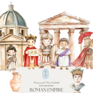 Aquarelclipart van het Romeinse Rijk | Ancient Rome PNG, historische afbeeldingen, illustratie van Romeinse soldaten, keizer- en gladiatorenkunst