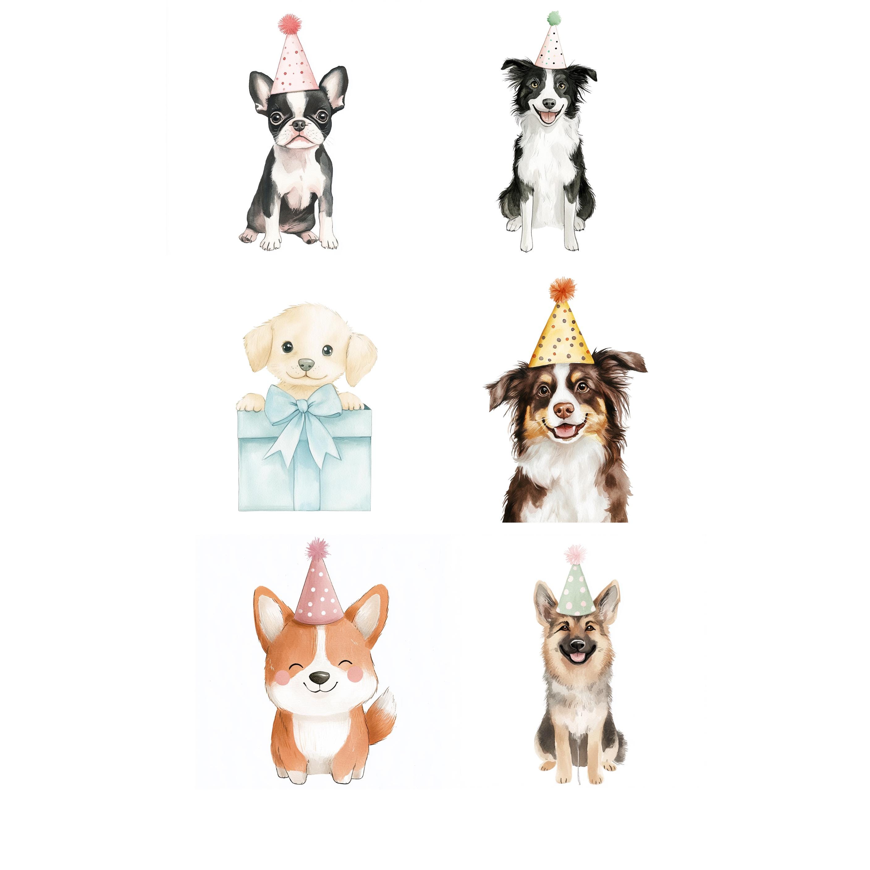 Watercolor Dog Birthday Clipart Bundle, Cute Puppy Party Illustrations ...