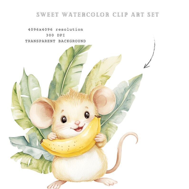 Lemon Mouse Watercolor Clipart Bundle With Bananas Cute Summer Mice ...