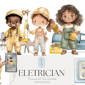 Adorable Electrician Clipart: Watercolor Illustrations for Storytime, Crafts & Nursery Decor