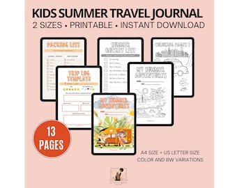 Kids Summer Travel Journal: Road Trip Activity Book (Printable)