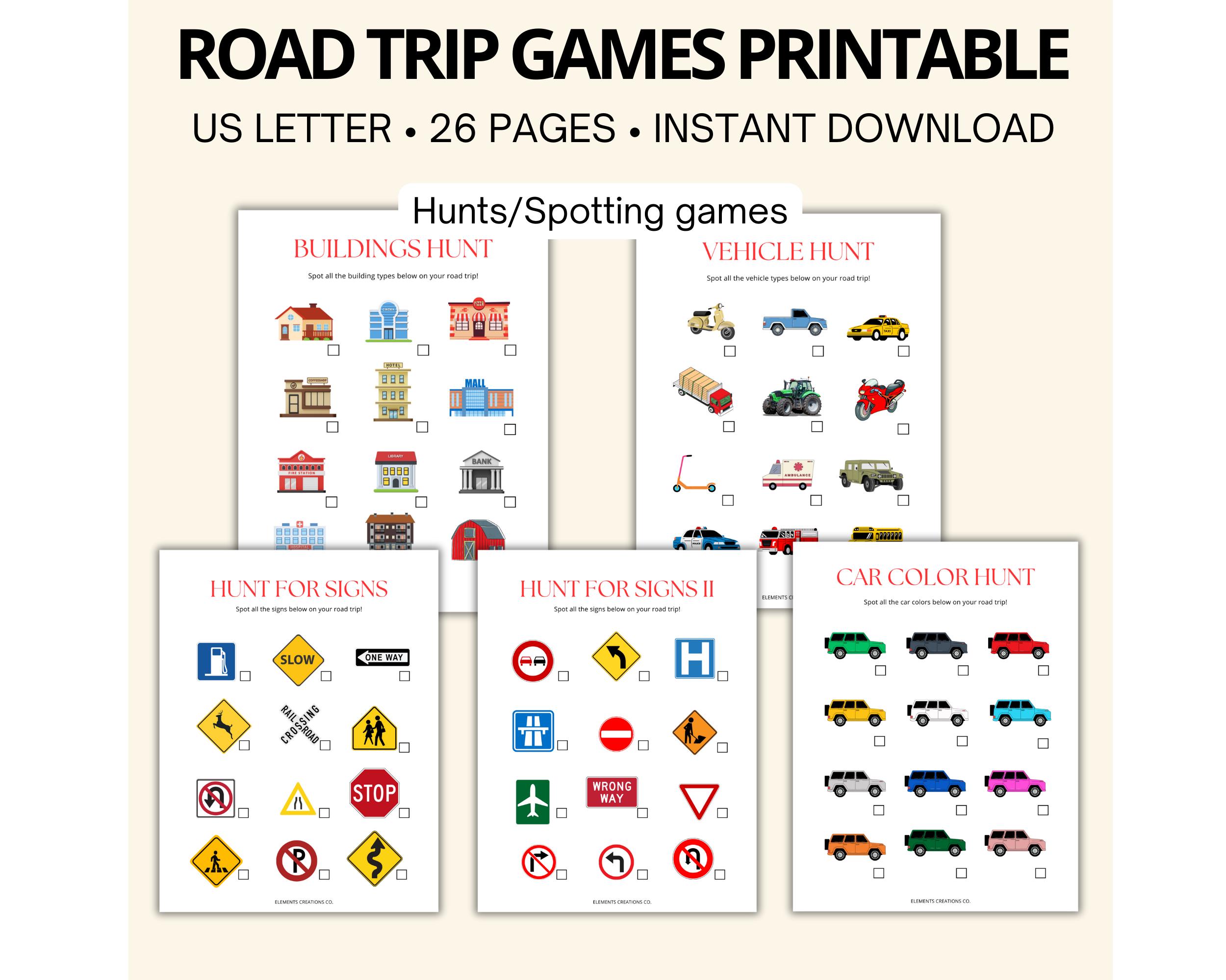 Road Trip Games Pack, 26 Page Printable Car Games for Kids, Family Road ...