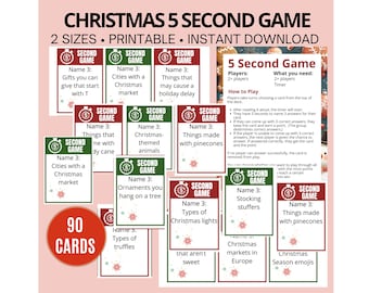 Christmas 5 Second Game, 90 Printable Game, Christmas Card Game, Holiday Party Game for Families, Fun Games for Adults, Christmas Games PDF