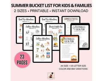 Summer Bucket List for Kids: 50+ Printable Activities (Digital Download)