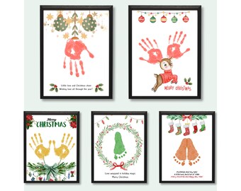 Christmas Handprint Footprint Art: Winter Handprint Craft Printable, Xmas Printable Handprints, Holiday Handprint