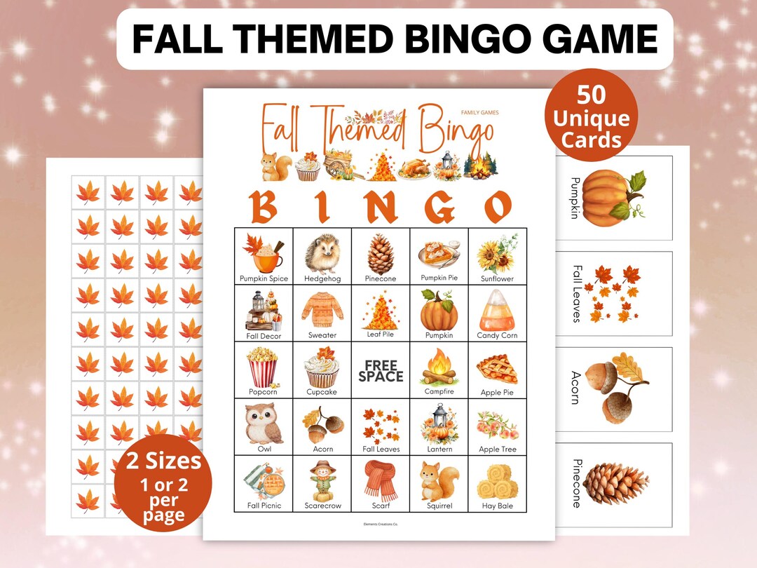 Fall Bingo Game Cards, Printable Autumn Party Games for Kids, Classroom ...