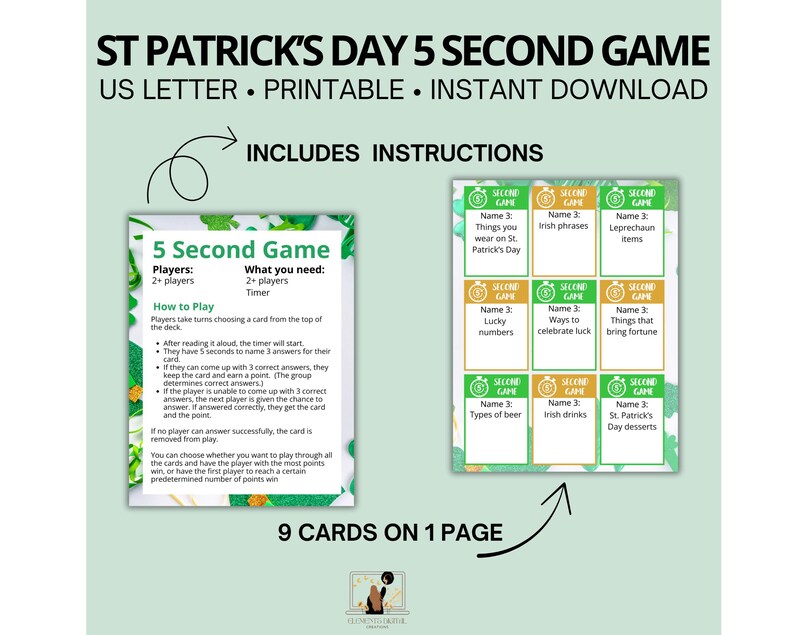 5 Second St. Patricks Day Game, Printable Party Game for Friends ...
