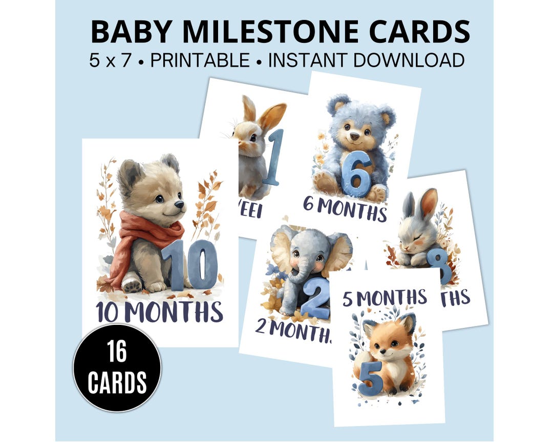 Baby Milestone Cards Printable X 16, Neutral Monthly Milestone Sign ...