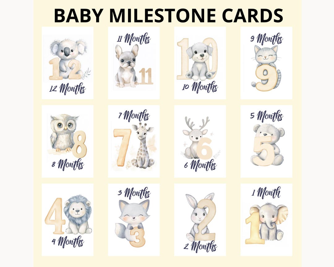 Baby Milestone Cards Printable X 16, Neutral Monthly Milestone Sign ...