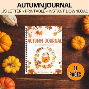 Autumn Journal Printable, 41-Page Fall Self-Care Planner, Cozy Fall Journal Prompts, Mood Tracker, Fall Bucket List, US Letter
