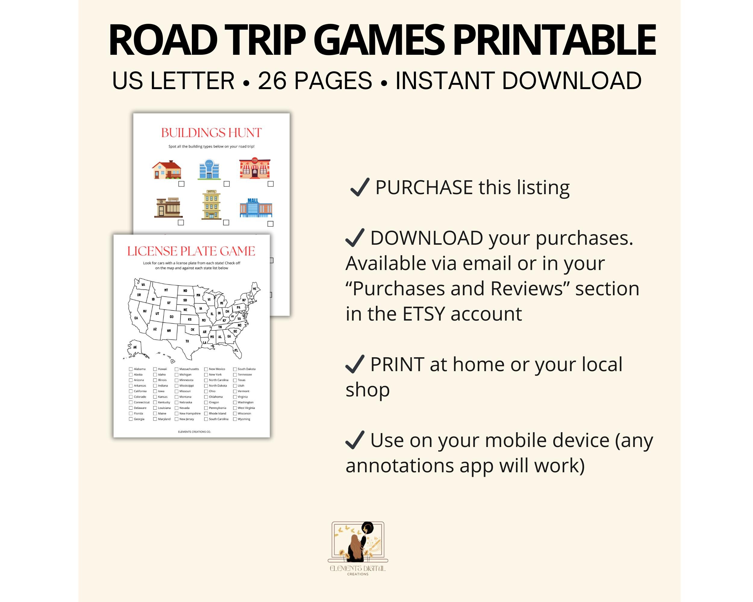 Road Trip Games Pack, 26 Page Printable Car Games for Kids, Family Road ...