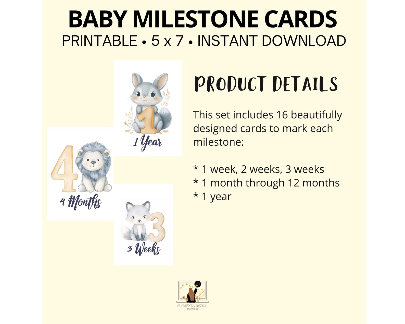 Baby Milestone Cards Printable X 16, Neutral Monthly Milestone Sign ...