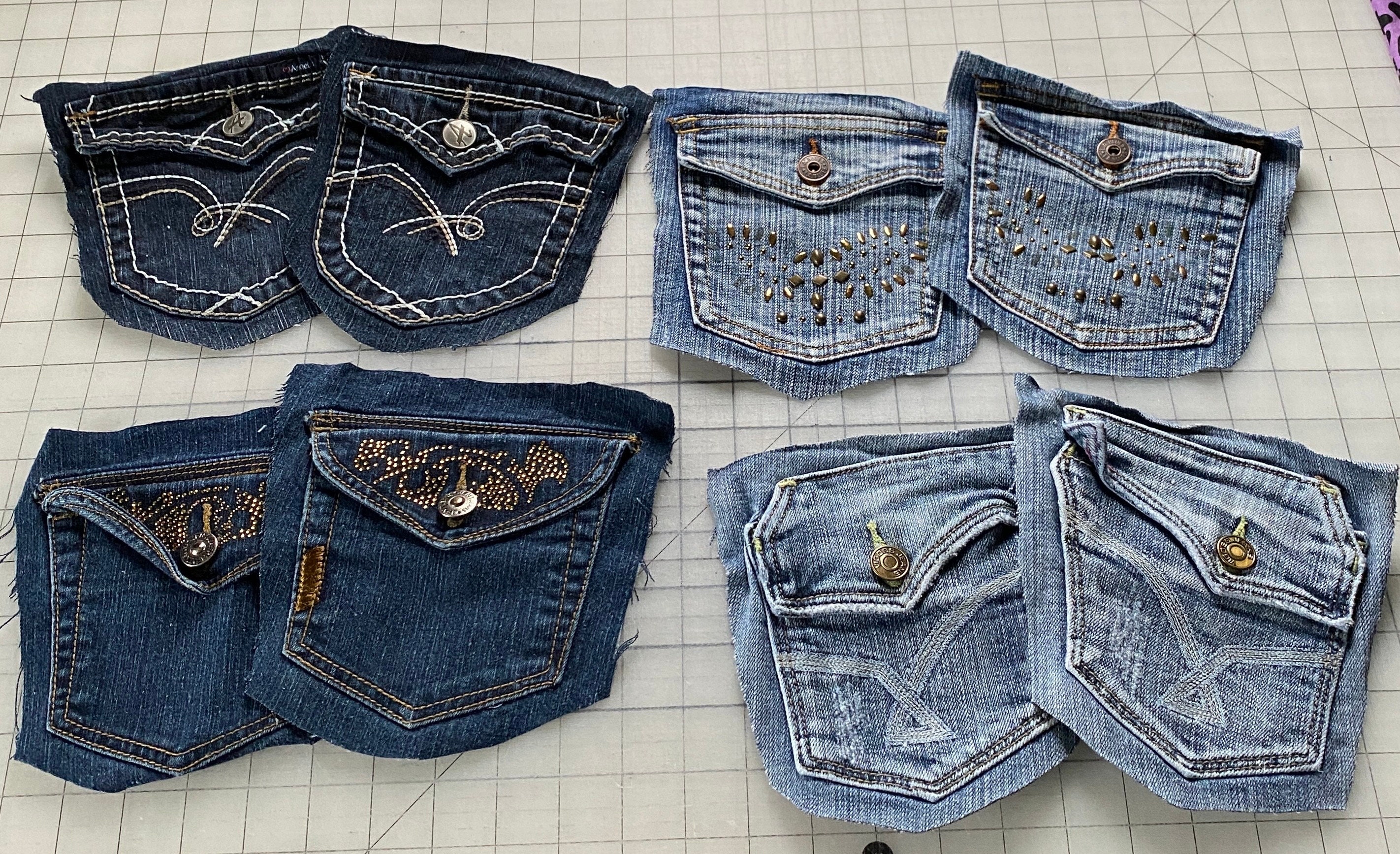 4 Sets Blue Jean Back Pockets With Button/button Back Pockets